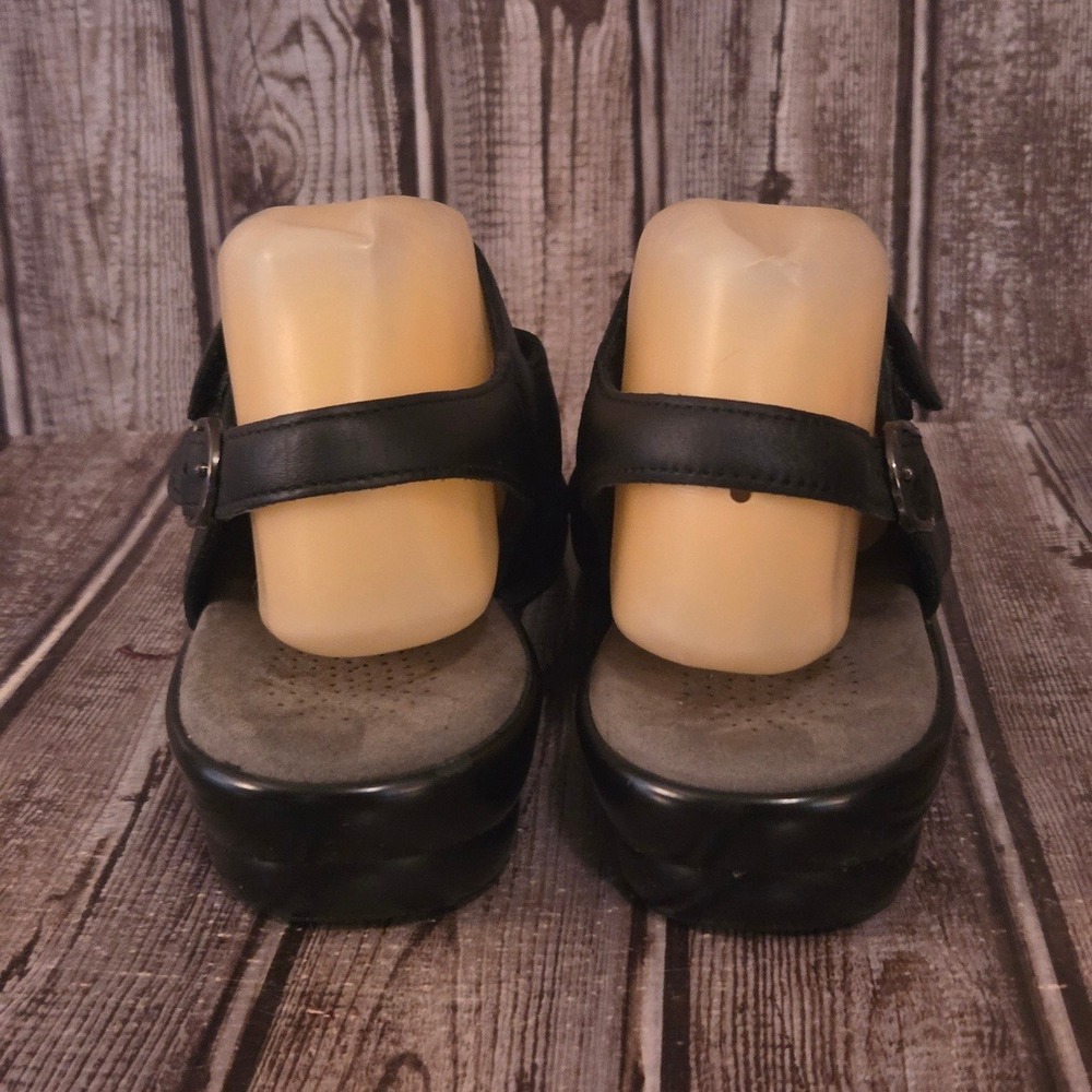 Sz 7.5 W Womens SAS Quatro Black Leather Strappy Wedge Comfort Sandals VGUC! - Picture 4 of 7